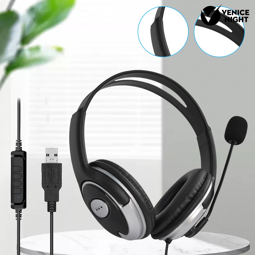 (VNEP) (Berkabel) 330 Earpiece Noise Reduction Subwoofer Black USB Wire Control E-sports Headphone untuk PC