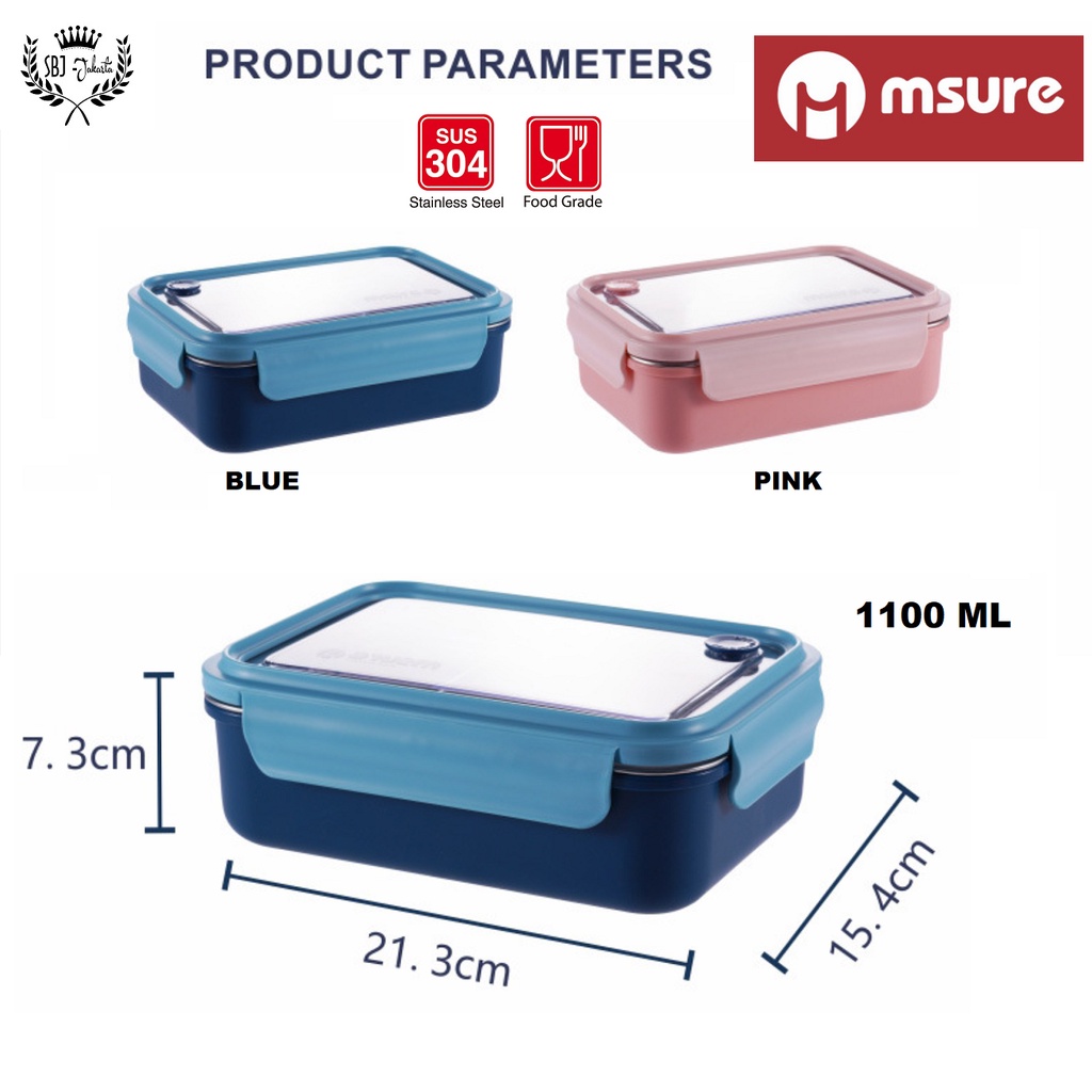 Kotak makan Msure Lunch Box Tempat makan 304 Stainless Steel BPA FREE Kapasitas 1100ml