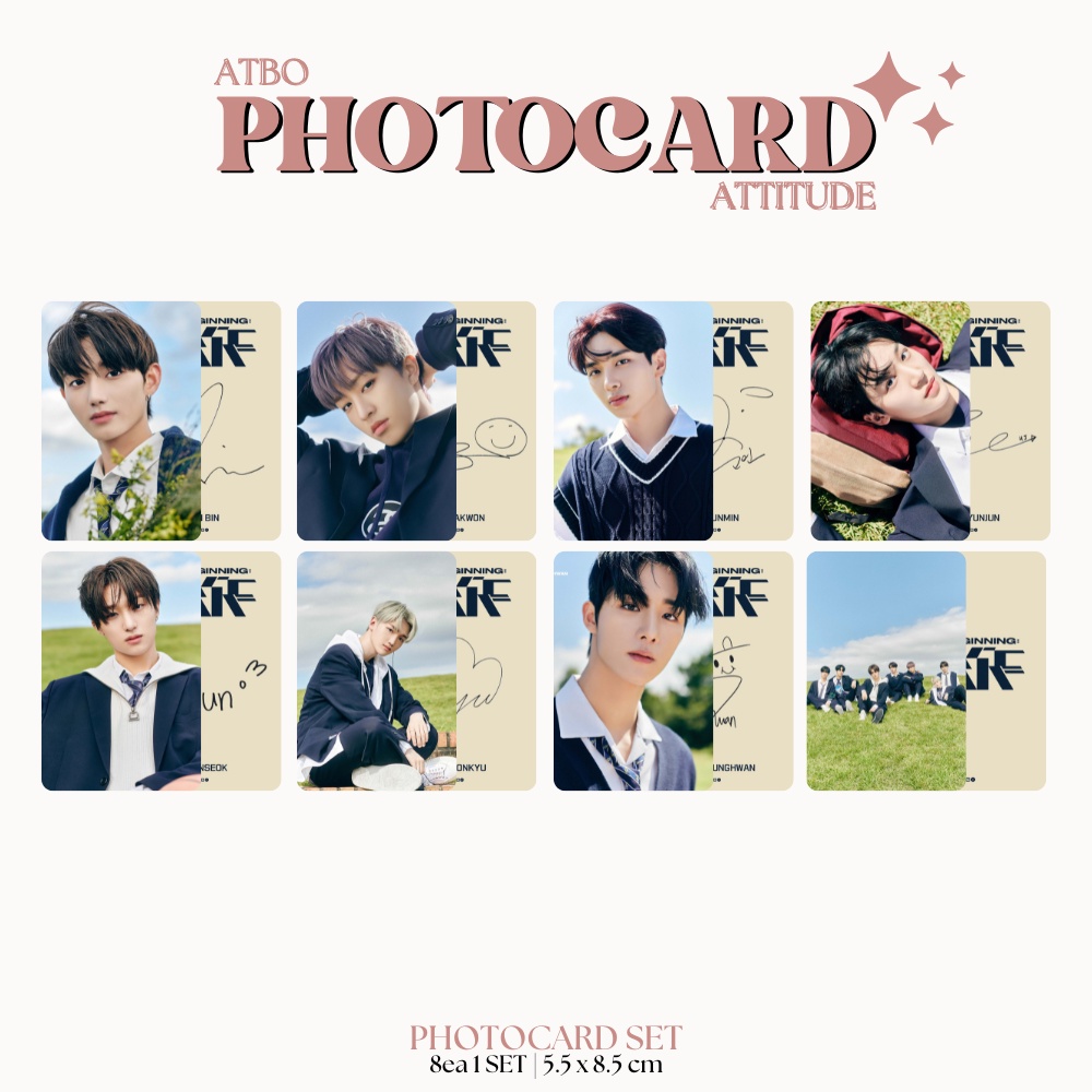 PHOTOCARD ATBO ATTITUDE 2SISI (ISI 8 PCS + LAMINASI 2 SISI) TANDA TANGAN TTD KPOP IDOL KOREA PREMIUM MURAH UNOFFICIAL JUNSEOK JUNMIN HYUNJUN RAKWON SEUNGHWAN YEONKYU BIN READY STOCK !