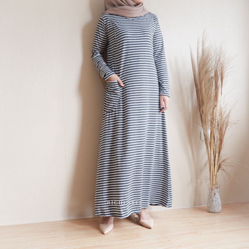 Baju Gamis Menyusui BASIC STRIPE Bukaan Samping Kanan Kiri Bahan Spandek PE BUSUI Basic Stripe 0030