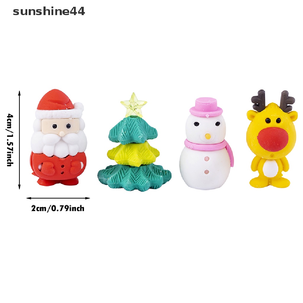 Sunshine 4pcs / Set Penghapus Pensil Motif Santa Claus Natal Untuk Stationery Anak / Sekolah / Kantor