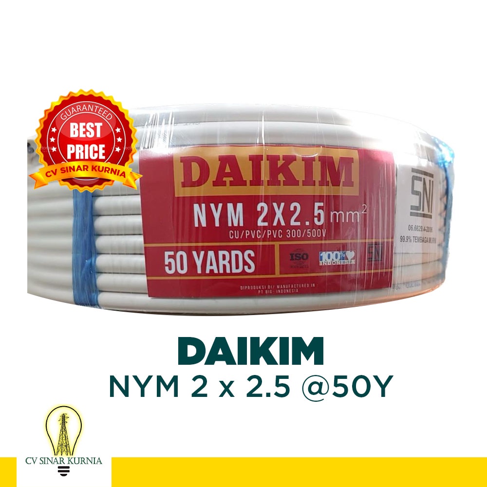 Kabel Listrik DAIKIM NYM 2x2.5 2x2,5 2 x 2.5 2 x 2,5 roll @50Y  Standar Nasional