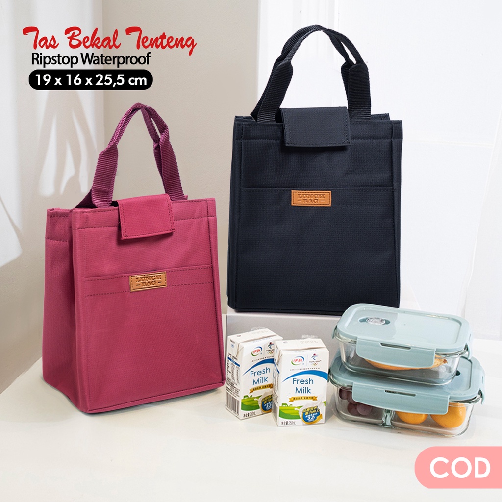 Tas bekal makanan tenteng polos lunch bag waterproof lunchbag aluminium velcro terbaru murah