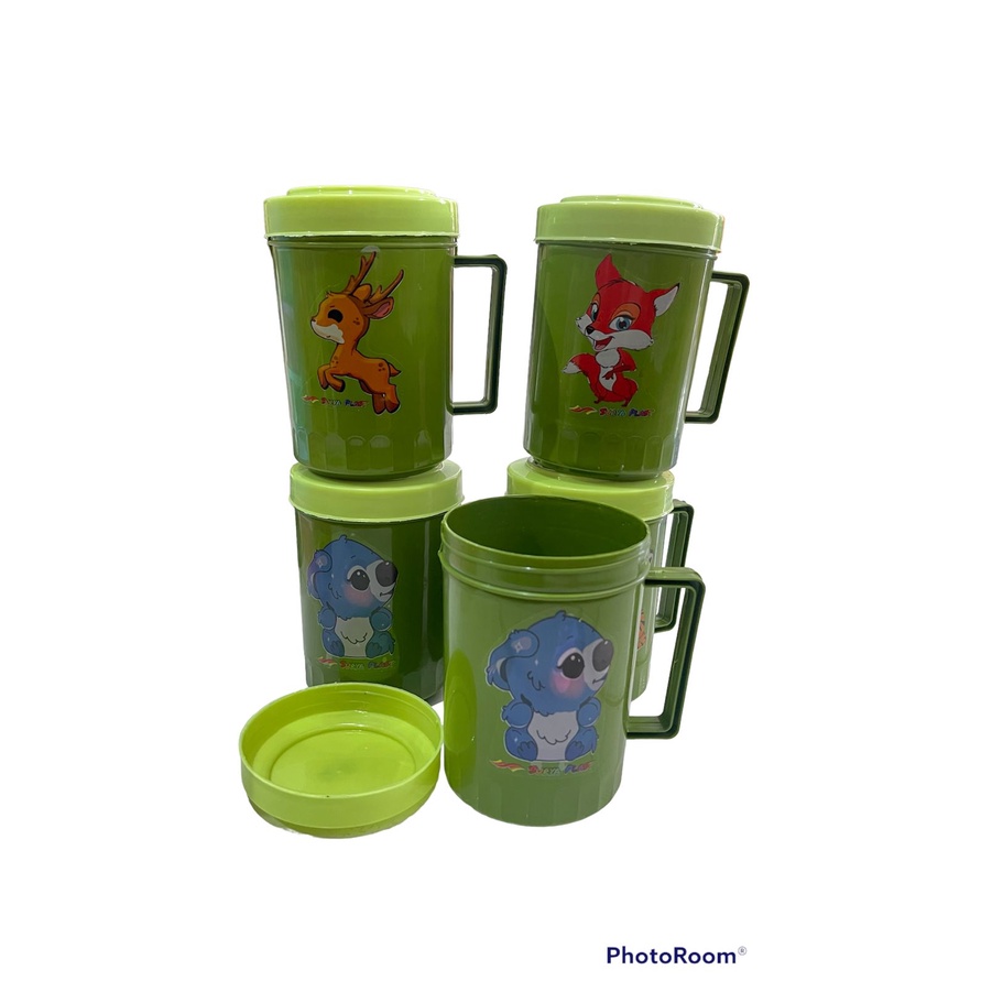 Mug Plastik Karakter / Cangkir Plastik Tutup