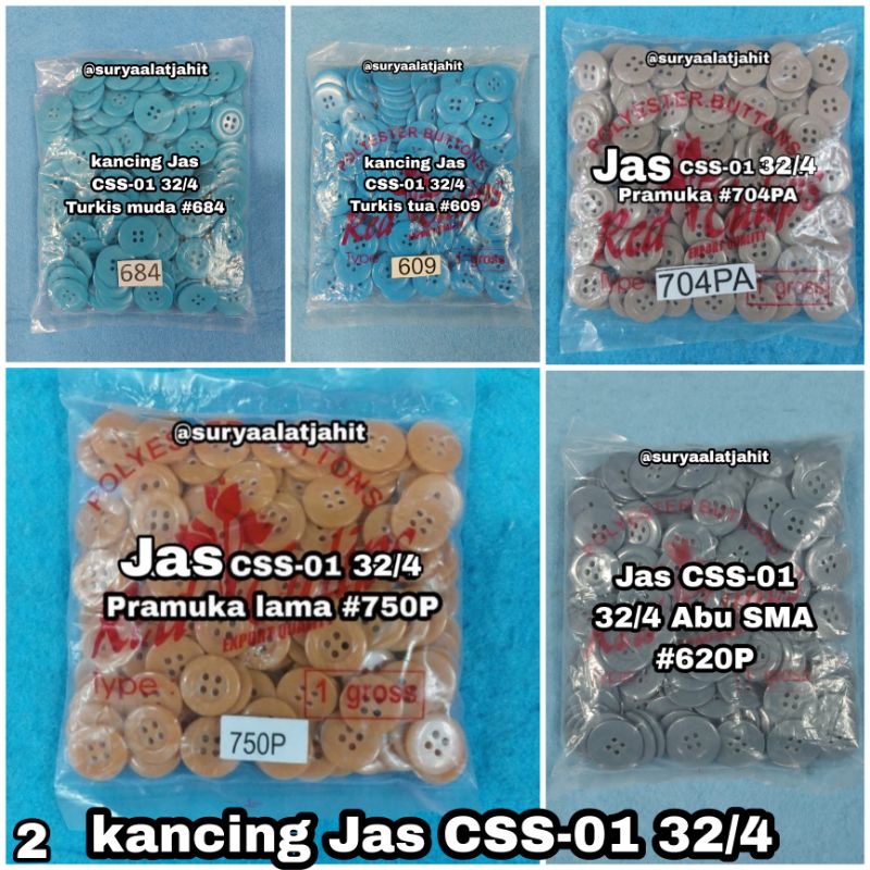 kancing Jas CSS-01 32/4L/2cm Full@1gros=rp.32.000/144pcs