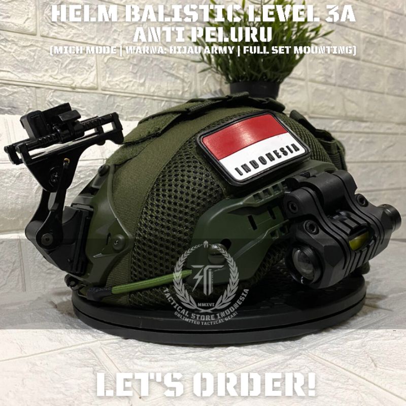 EXCLUSIVE TSI - Helm Balistic Level 3A Full Set - Helm Baja Fullset + Mounting NVG + Senter