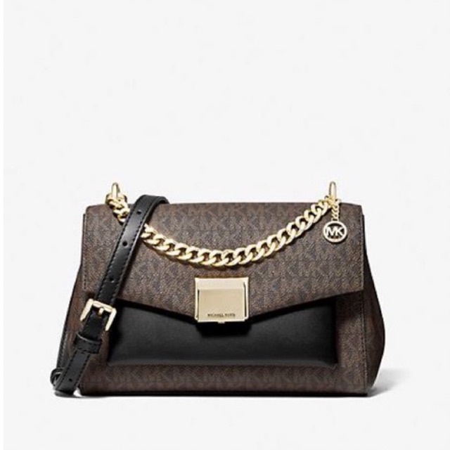 MICHAEL KORS MK Lita Medium Two-Tone Logo Crossbody Bag Brown black