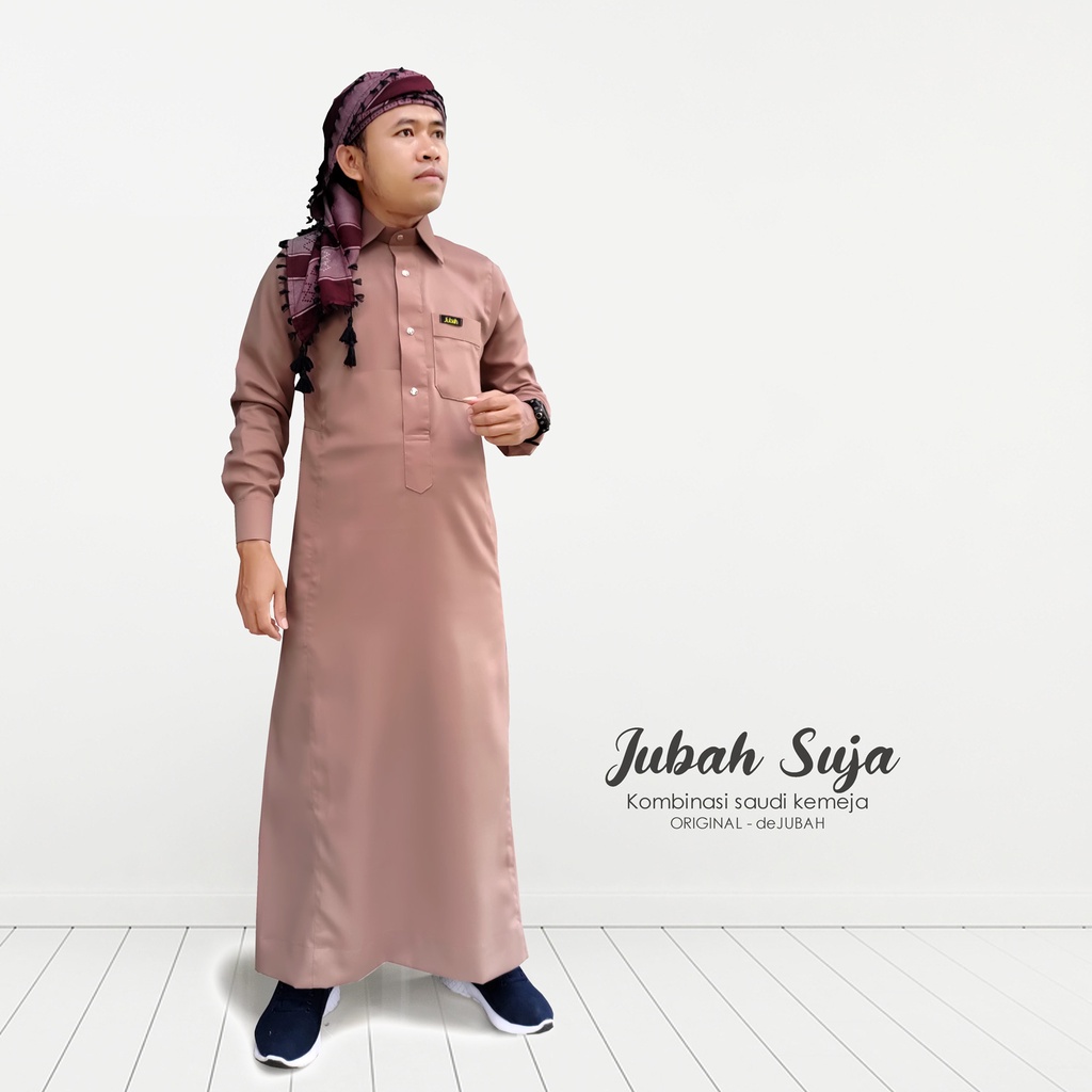 DeJubah - Jubah SUJA (Saudi & Kemeja) Jubah pria gamis dewasa berkerah kemeja dan lengan bermanset-1