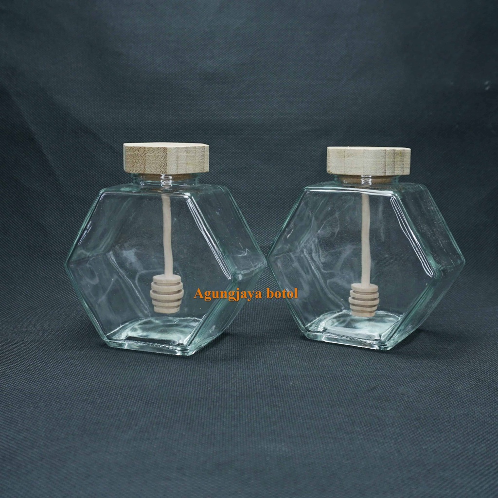 Botol Kaca 380 Ml Hexagon Clear / Botol Kaca Madu / Botol Kaca Hexagon / Jar Kaca