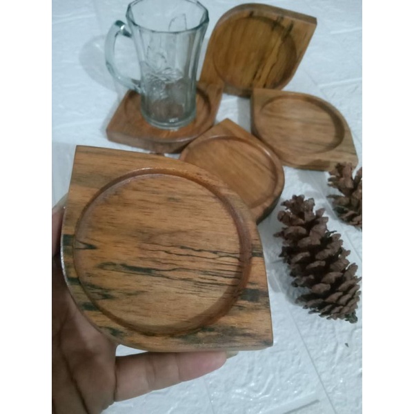 Jual Tatakan Gelas Kayu Unik Wooden Coaster Alas Gelas Kayu Mahony Tatakan Gelas Cangkir Kopi 1041