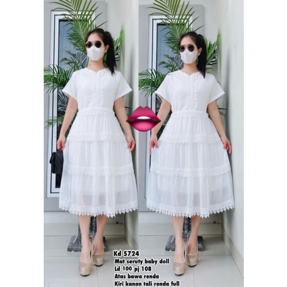 5724 dres putih dress putih edisi Natal putih dress Natal putih
