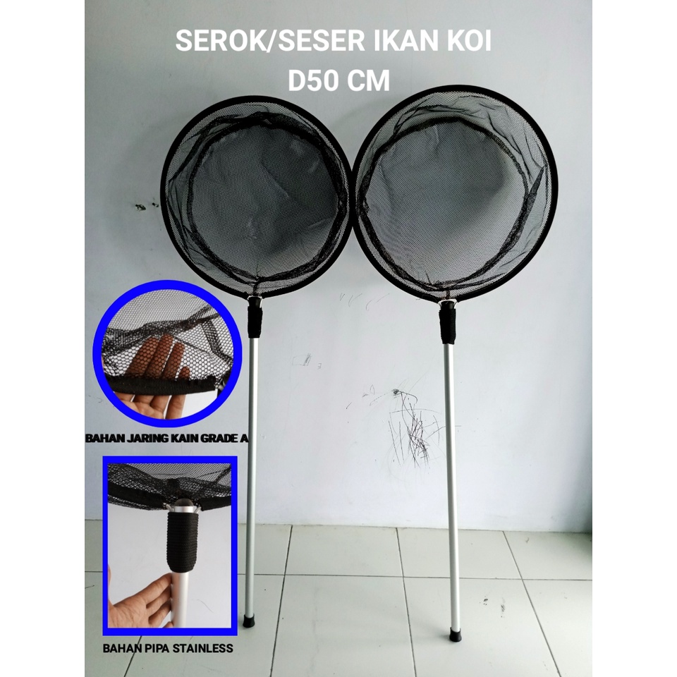 Serok / seser ikan koi jumbo emas lele jumbo(seser ikan) tangkai stainless D50 cm