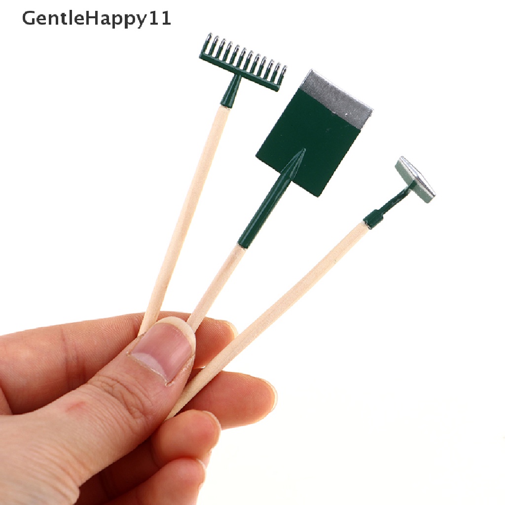 GentleHappy 3Pcs 1:12 Dollhouse Miniatures Gardening Shovel Rake Hoes Farm Tool Doll Decor id