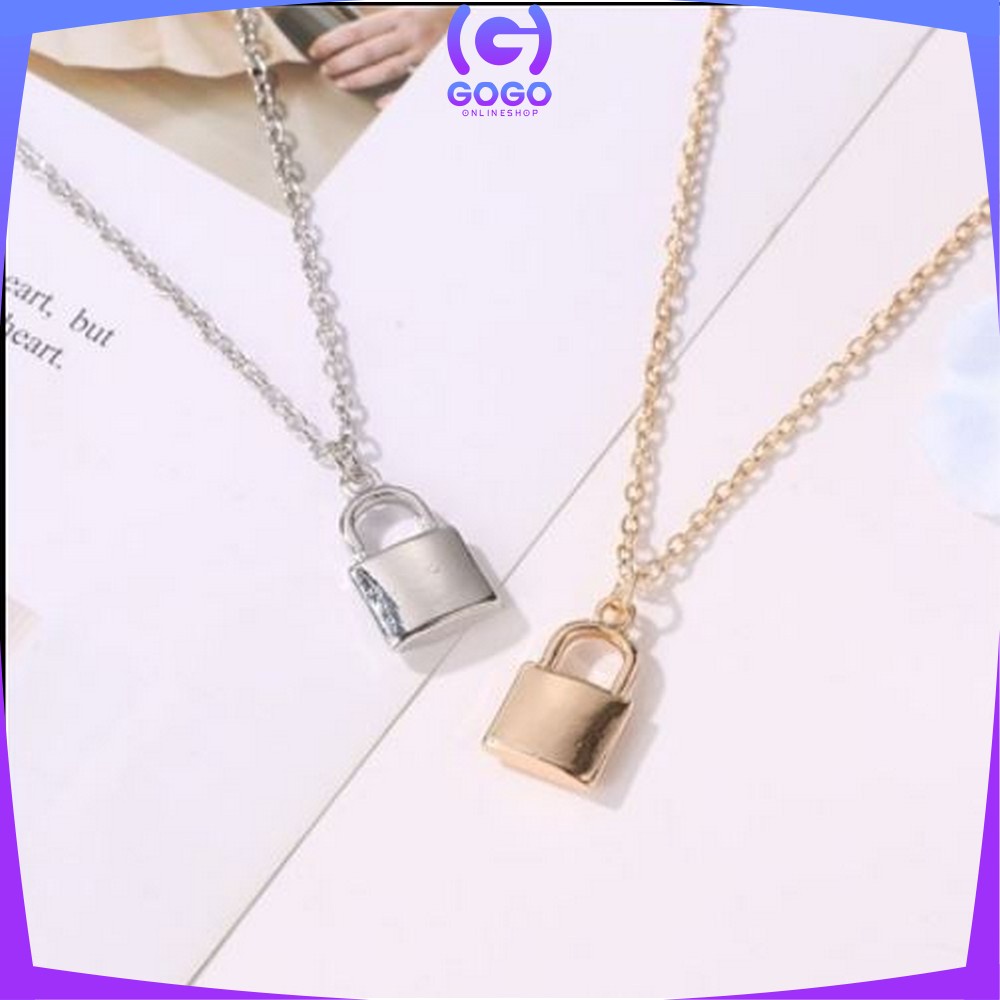 GOGO-K57 K58 Korean Fashion Kalung Gembok Kunci Retro Kalung Rantai Wanita Lapis Emas Liontin Simple / Lock Key Wanita Pria Retro / Kalung Kunci Multi Layer