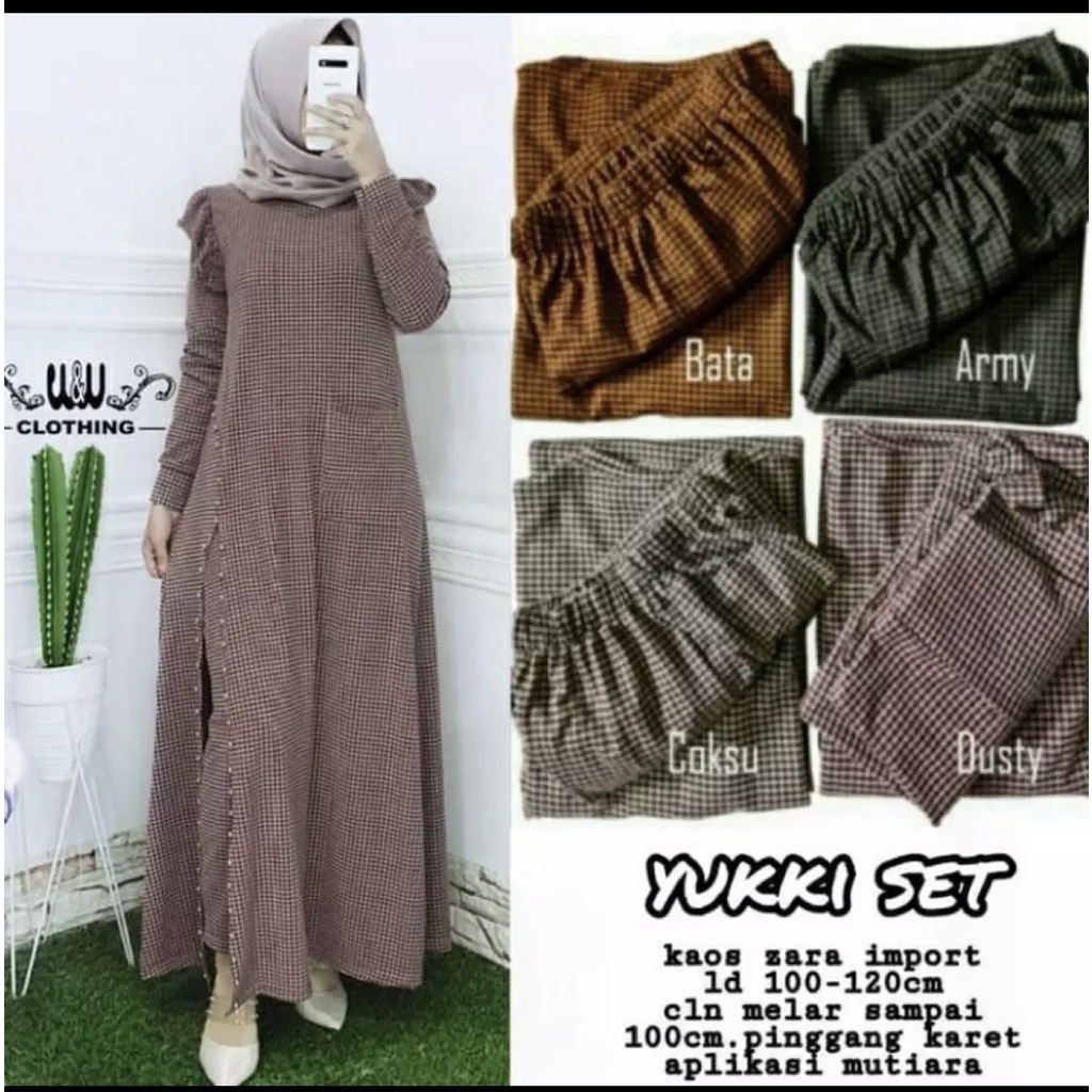Gamis setelan celana kotak rumbai / setelan celana / pakaian wanita muslim / baju wanita