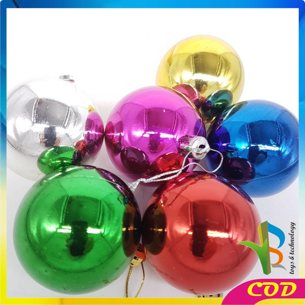 RB-C38 Gantungan Bola Kilap 6PCS / 12PCS Aksesoris Hiasan Pohon Natal Ornamen Dekorasi Rumah MURAH