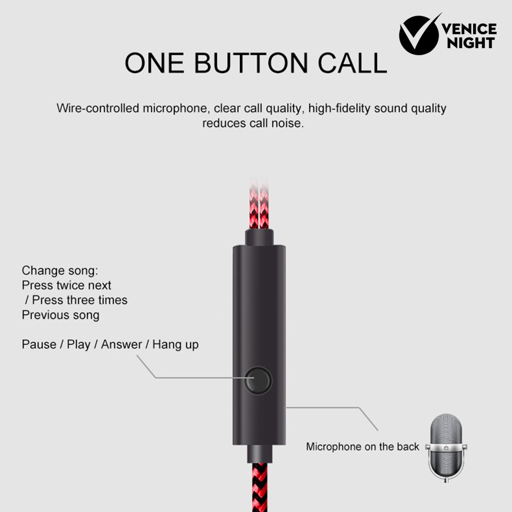 (VNEP) (Berkabel) Fashion Cracked Print Universal Braided Wire Volume Control In-ear Earphones