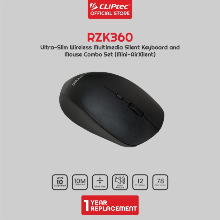 Keyboard Mouse CLIPtec RZK360 Wireless Silent Ultra Slim 1600DPI