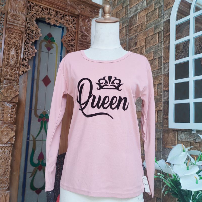 Kaos Dewasa Queen Kaos Harian Perempuan Cewek Wanita Atasan Lengan Panjang Kekinian Viral Terbaru