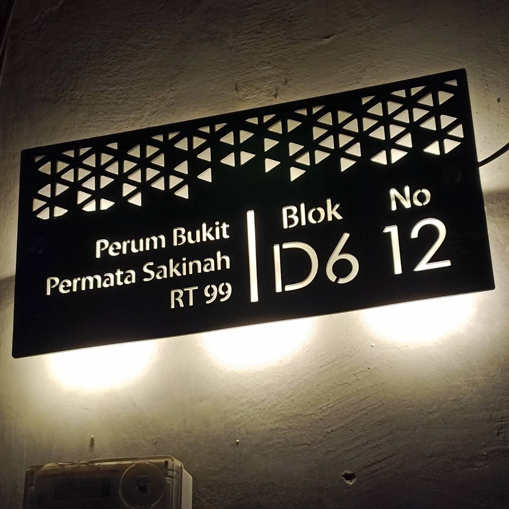 Papan Nomor Rumah Acrylic Lampu LED 1 Layer Black Doff Nomer Rumah LED