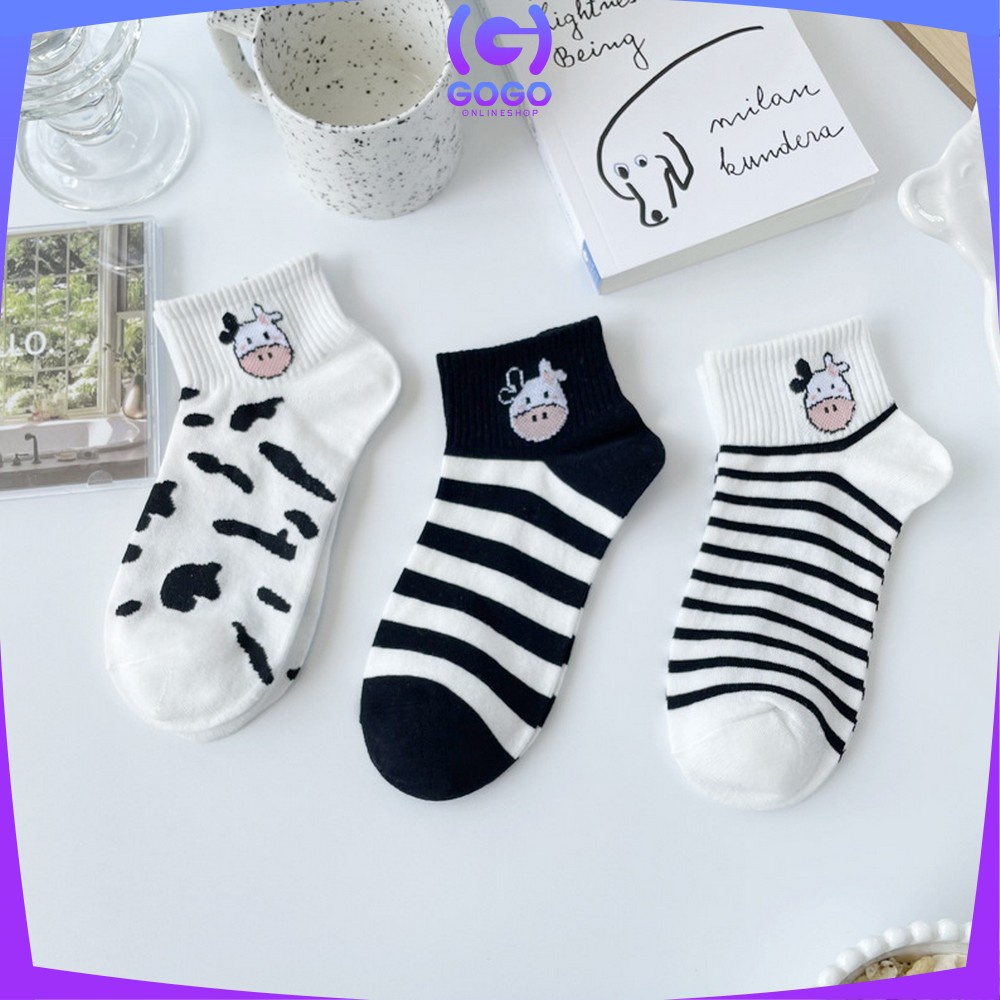 GOGO-P184 Kaos Kaki Pendek Semata Kaki Motif Sapi Lucu / Kaus Kaki Wanita Pria Dewasa / Ankle Sock Fashion Woman