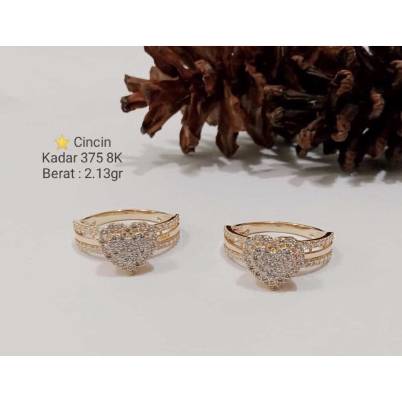 Cincin love mata putih kadar 375 8k timbul fashion