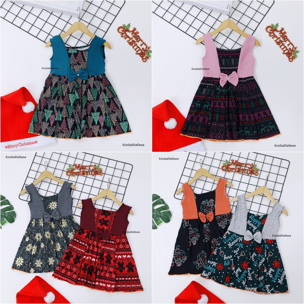 [NATAL] Dress Clairine Bayi - 4 Tahun / Pakaian Bayi Kensi Baju Motif Christmast Dres Anak Perempuan