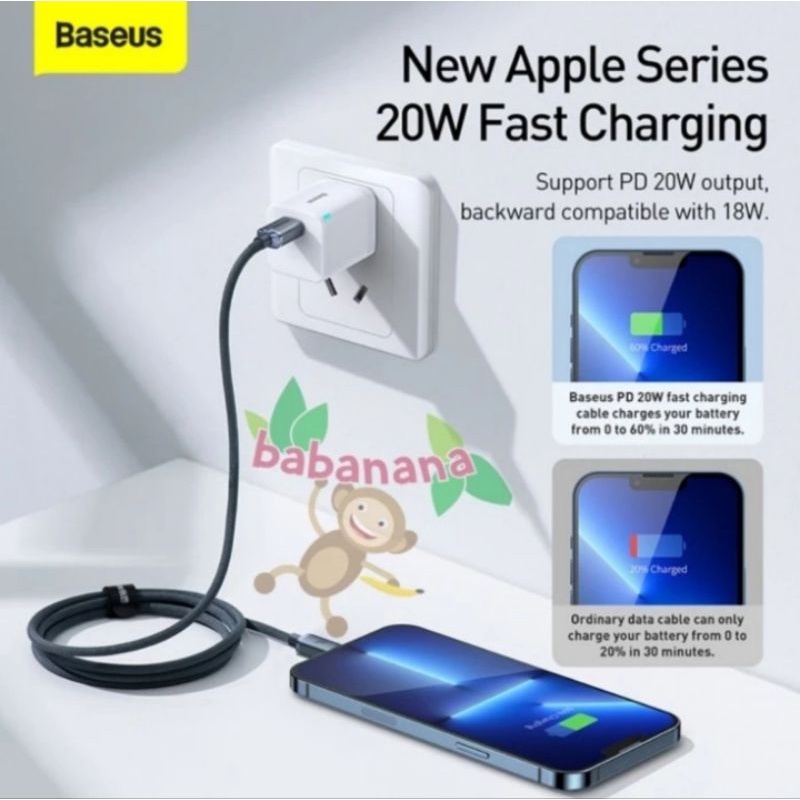Baseus Kabel Data Iphone Cable Fast Charging PD 20W 1.2 Meter Ungu