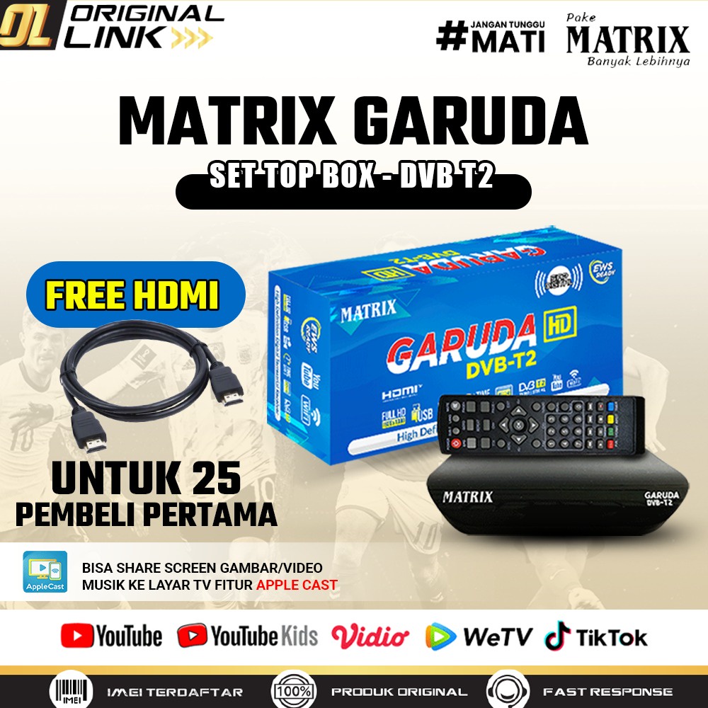 Set Top Box Matrix Garuda DVBT2 STB Antena Converter TV Tabung Analog Biru