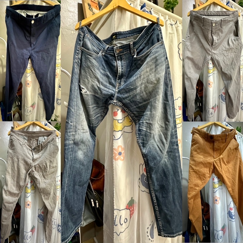 [PRELOVED] Celana panjang pria jeans bahan chino denim ripped washed lee wood camel active Andrew sm