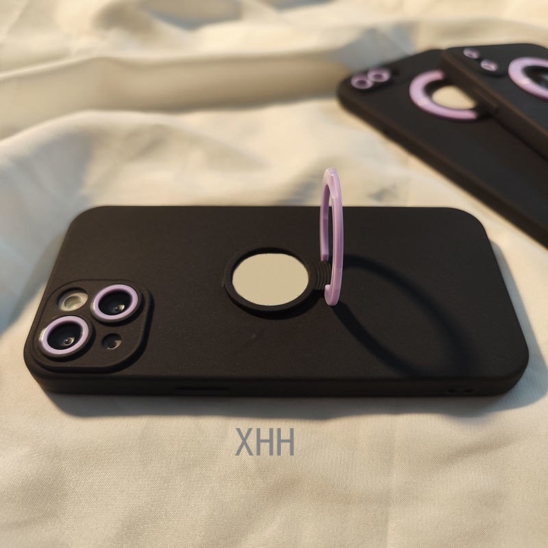 Case Bahan Silikon Cair Dengan Braket Kontras Untuk iPhone 14 13 12 11 Pro X XS Max XR 7 8 Plus