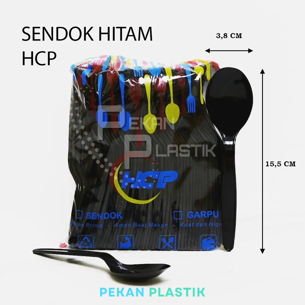 Sendok Makan Hitam HCP isi 100 Pcs / Sendok Plastik