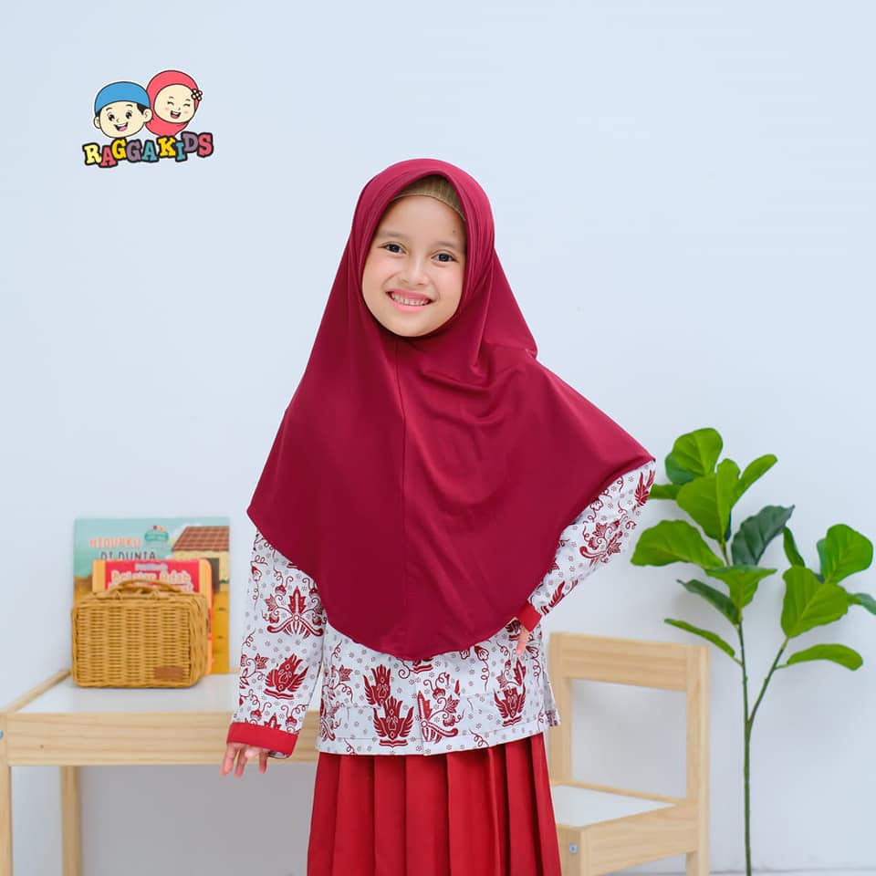 (5-14 tahun) Jilbab Sekolah Merah Maroon / Kerudung / Bergo Hanna Raggakids Anak Remaja Sekolah TK S