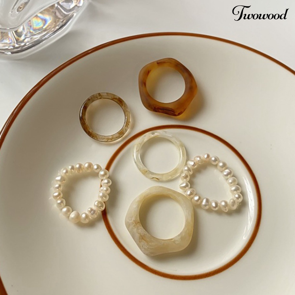 3pcs / Set Cincin Jari Transparan Aksen Mutiara Imitasi Gaya Simple Untuk Wanita