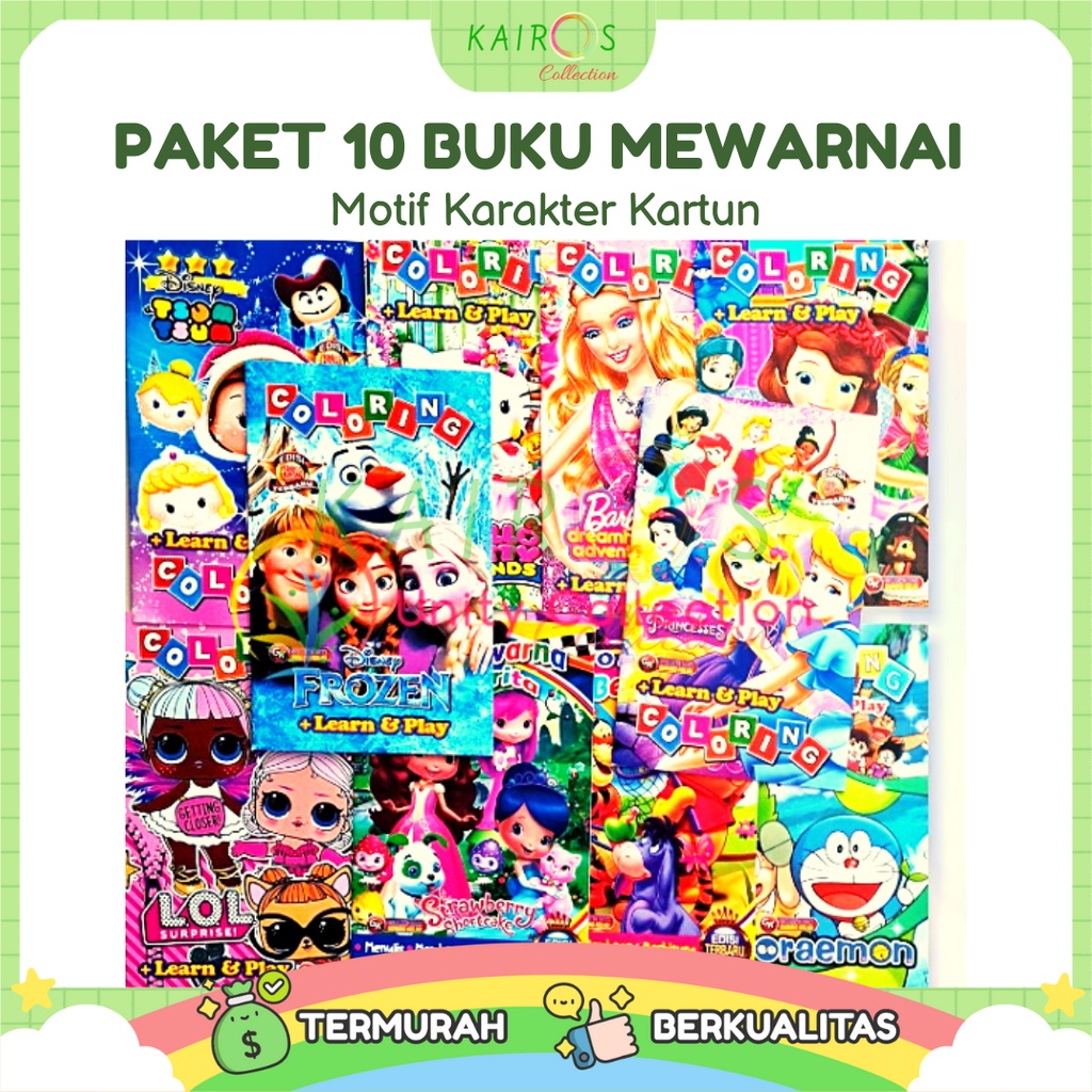 Buku Edukasi Isi 10 Mewarnai Anak Motif Karakter Kartun