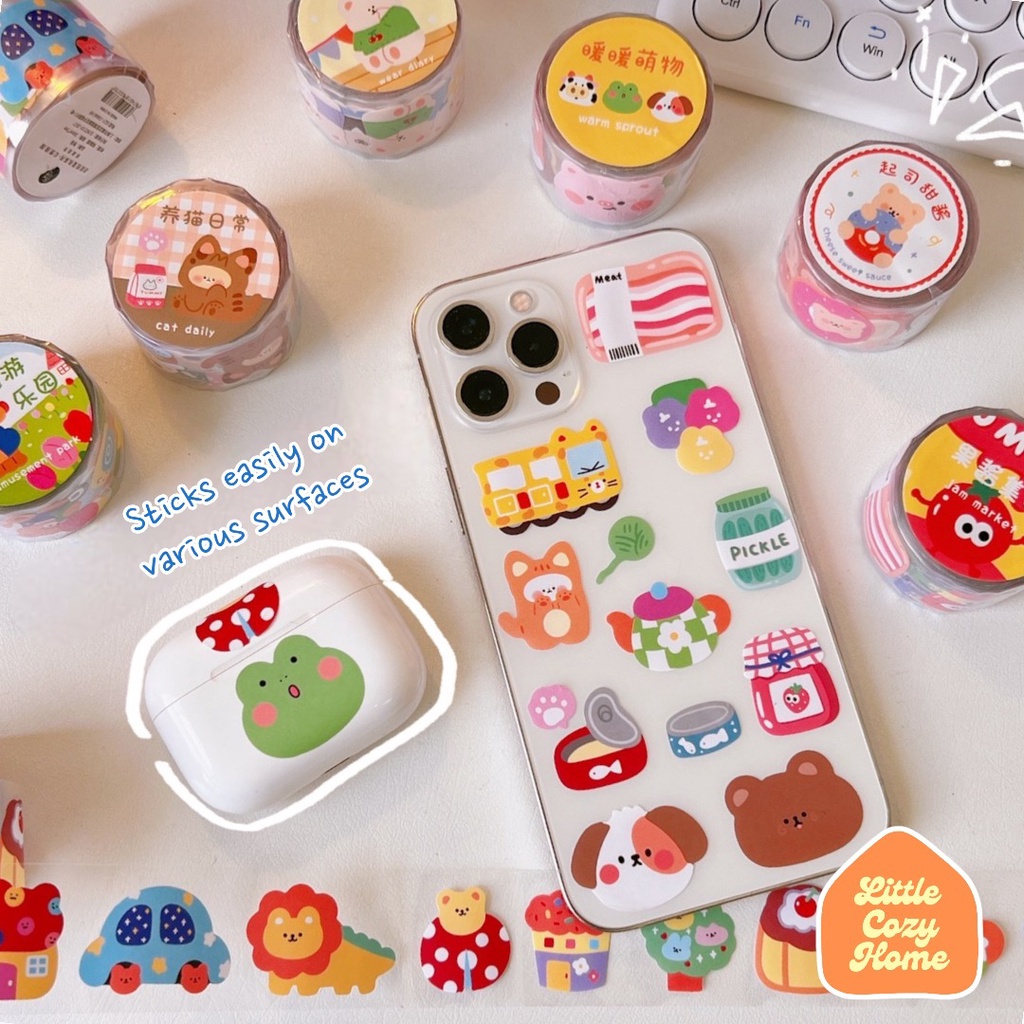 Kawaii Sticker Roll / Cute Cartoon Animals Roll Deco Stickers / Stiker Gulung Kertas Motif ala Korea Lucu Unik Murah