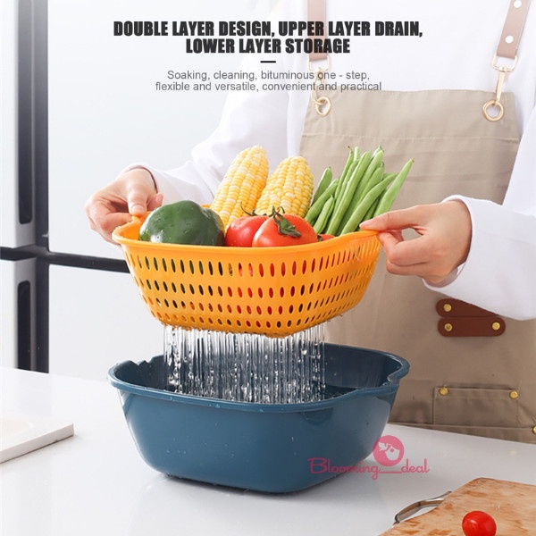 Baskom Saringan Cuci Buah Sayur/ Drain Basket 2 in 1