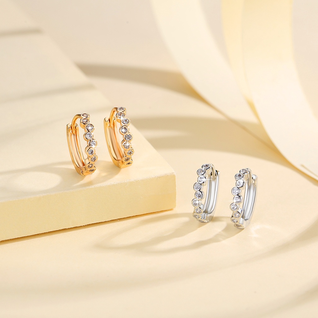 Y818 COD Anting Titanium Anti Karat Anting Bulat Kristal Elegan Gaya Korea Untuk Wanita