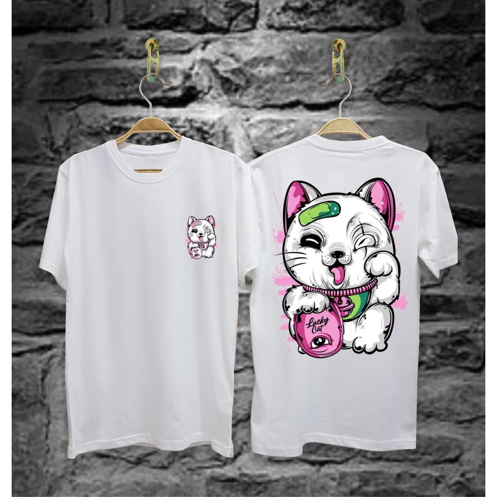 Kaos Tshirt Pria Terbaru Kucing koin Warna Putih Distro Lengan Pendek Motif Sablon Bergambar Keren