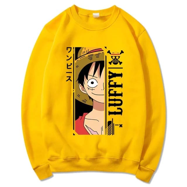 LUFFY Sweatshirt Basic Anime || Sweater Crewneck Putih Premium || Sweater Crewneck LUFFY One Piece ( Pria &amp; Wanita )