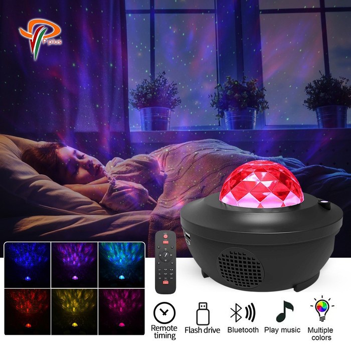 [ Pplus ] Lampu Proyektor Dengan Speaker Langit Malam Bintang 2 IN 1   Lampu Starry Projector Light Lampu Tidur/ Lampu Proyektor Galaxy / Lampu tidur anak / lampu dekorasi ruangan live / Starry proyektor  kamar aesthetic / Lampu Proyektor untuk Pesta