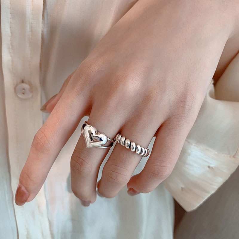 3pcs / Set Cincin Model Terbuka Desain Hati Silang Warna Silver Untuk Wanita