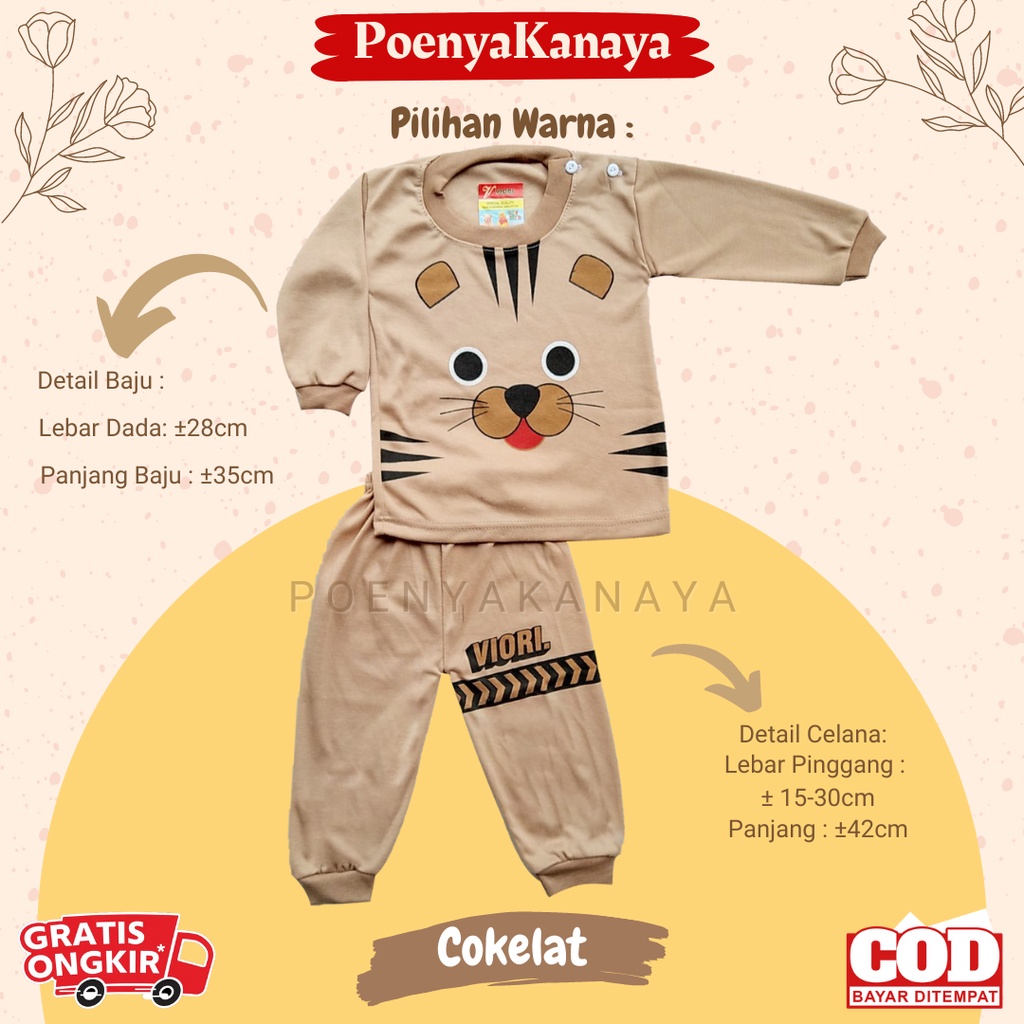 Setelan Baju Bayi Piyama Bayi Panjang KUCING WARNA Viori Size 6-18 Bulan SPY31