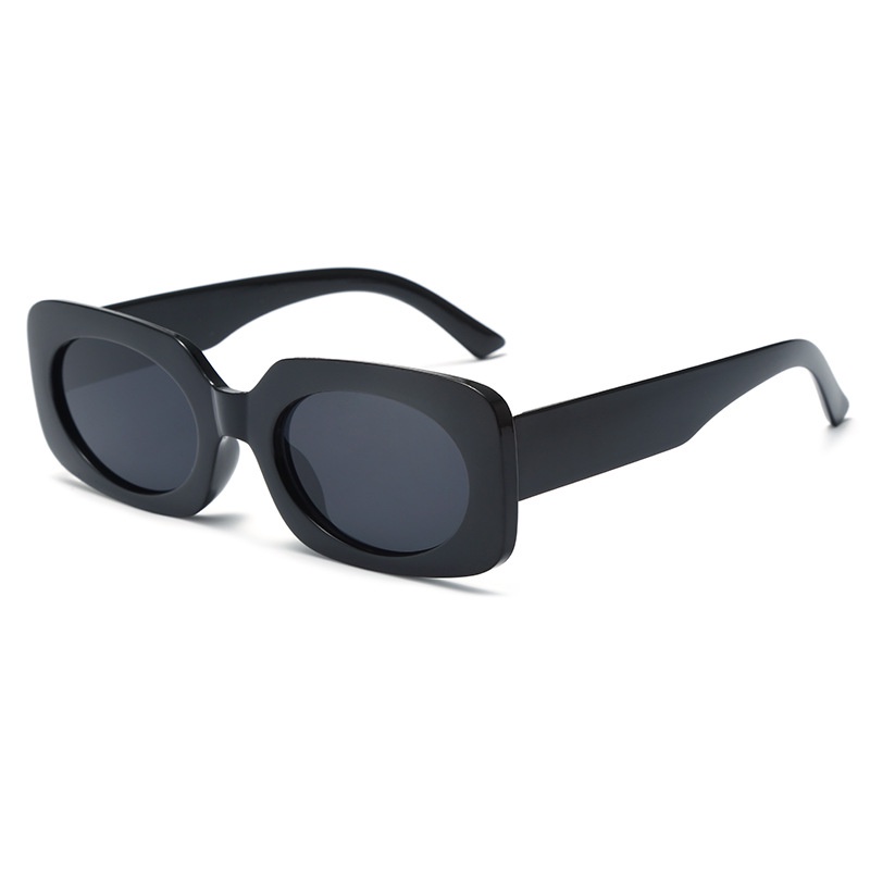 Kacamata Hitam UV400 Bentuk Oval Tebal Warna Hitam Gaya Retro Untuk Pria Dan Wanita