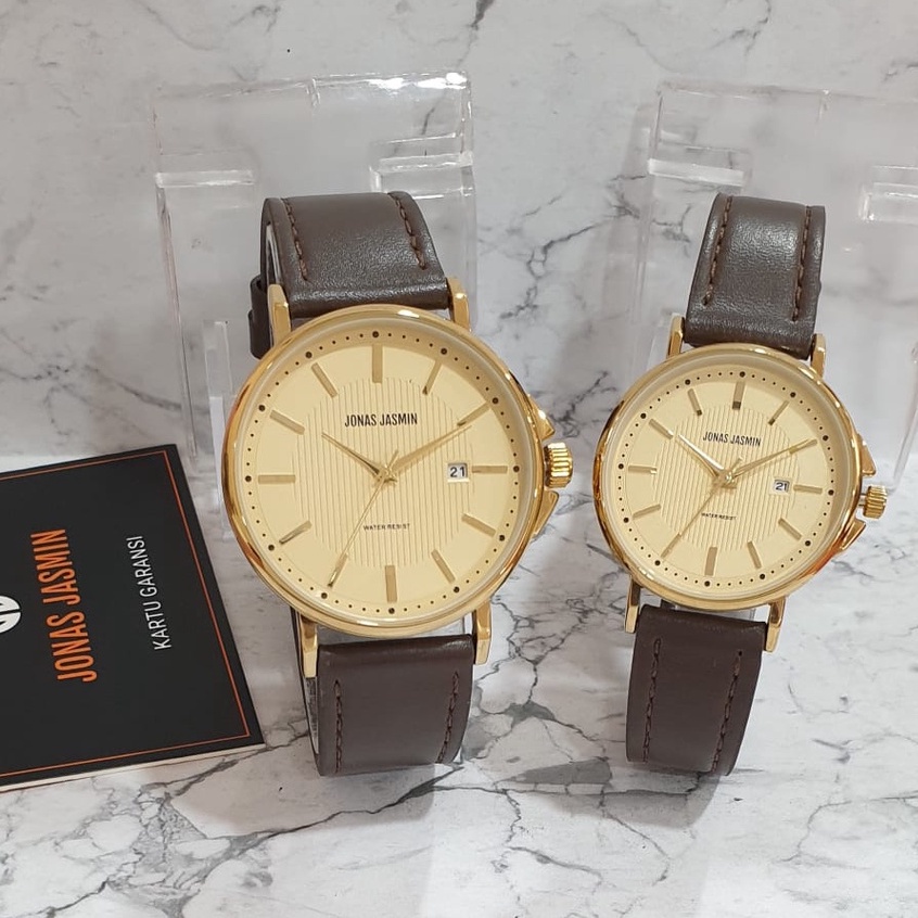BEST SELLER JAM TANGAN JONAS JASMIN COUPLE G130 TALI KULIT TANGGAL AKTIF FREE BOX &amp; BATERAI || JAM TANGAN FASHION COUPLE JAM TANGAN COUPLE MURAH