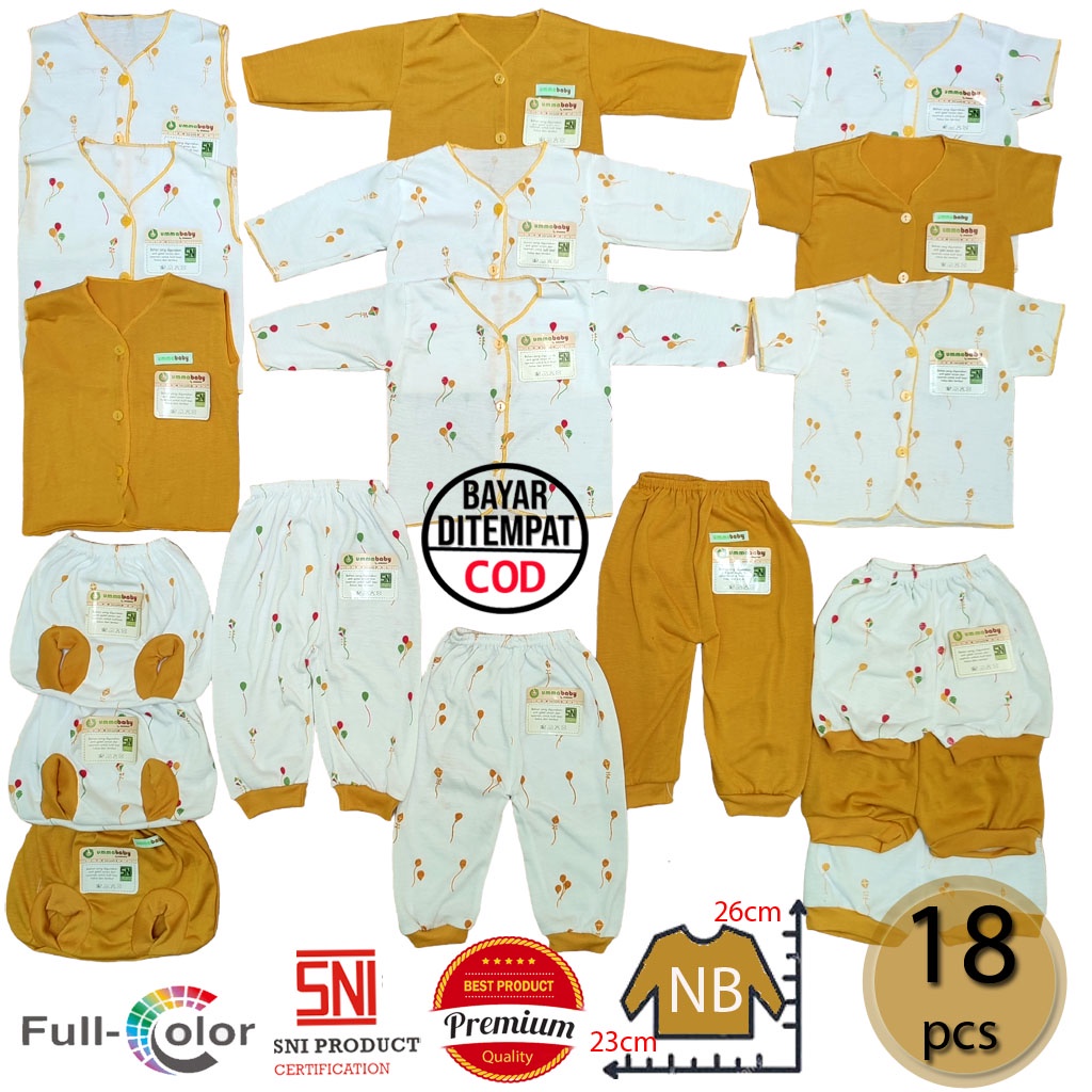 18 Pcs PAKET LAHIRAN SETELAN BAJU BAYI CELANA BAYI BARU LAHIR GIFT SET BABY NEWBORN SNI LENGKAP LAKI PEREMPUAN MURAH KUNING MUSTARD