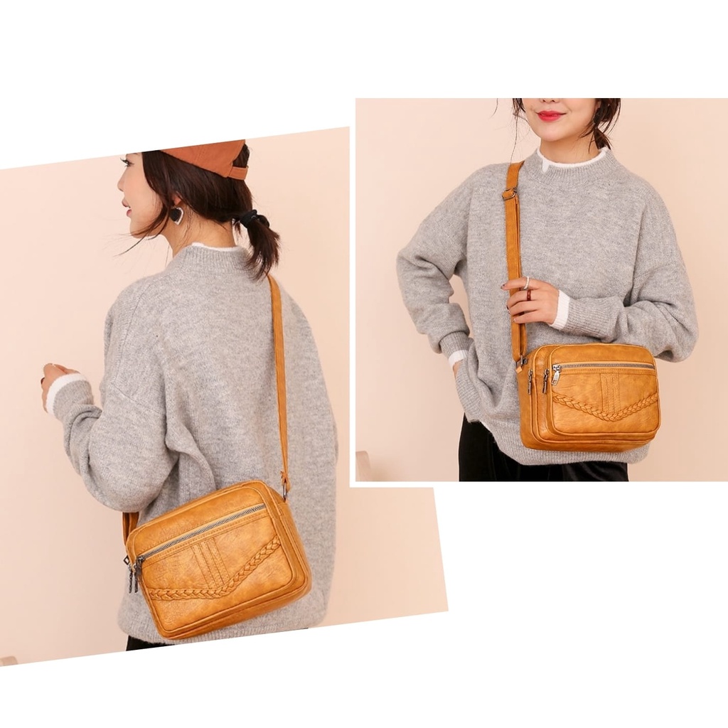 TAS SELEMPANG WANITA IMPORT KULIT TA690B7 IMPORT PREMIUM BATAM BRANDED FASHION COKLAT ENCORA KEKINIAN KOREA SLING BAG CEWEK MURAH CASUAL SIMPLE REMAJA