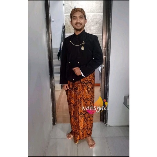 Set Baju Adat Jawa Cowok / Baju Manggolo | Nuansa Solo Hitam | Motif Semen Romo 01