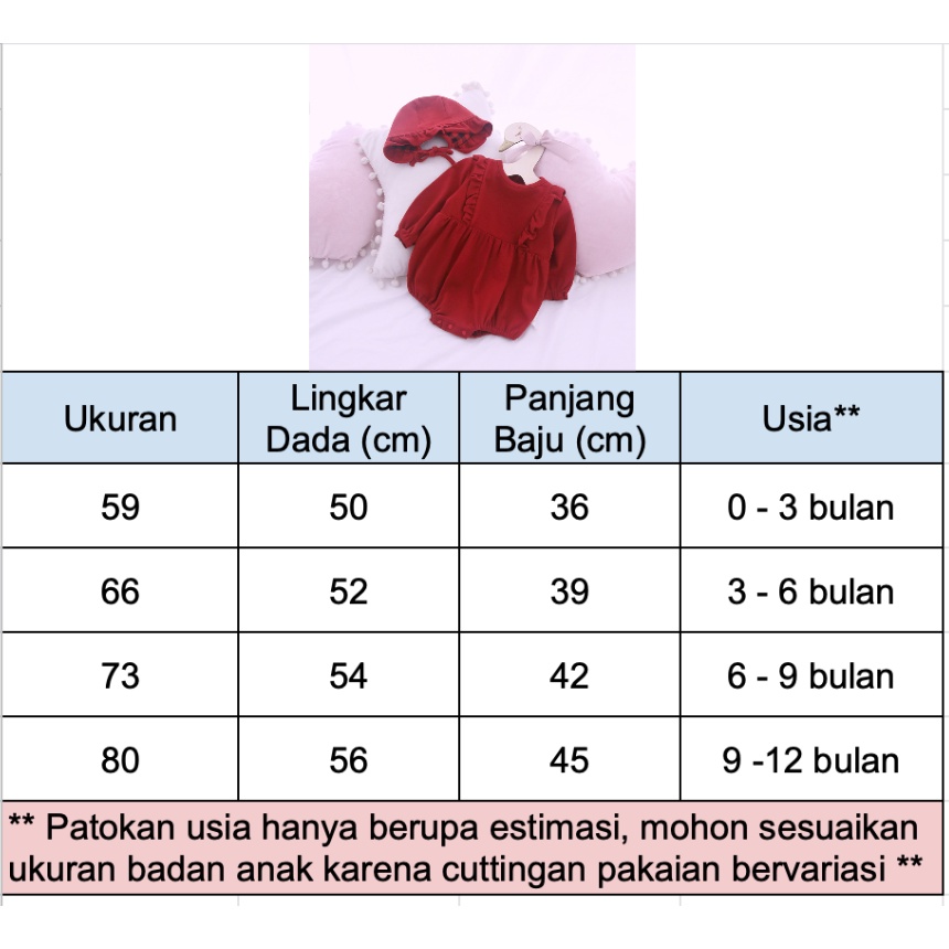 Romper Bayi Perempuan Free Topi Bonnet / Red Dress Impor Baju Imlek Merah Anak Cewek Baby Jumper Dress Import