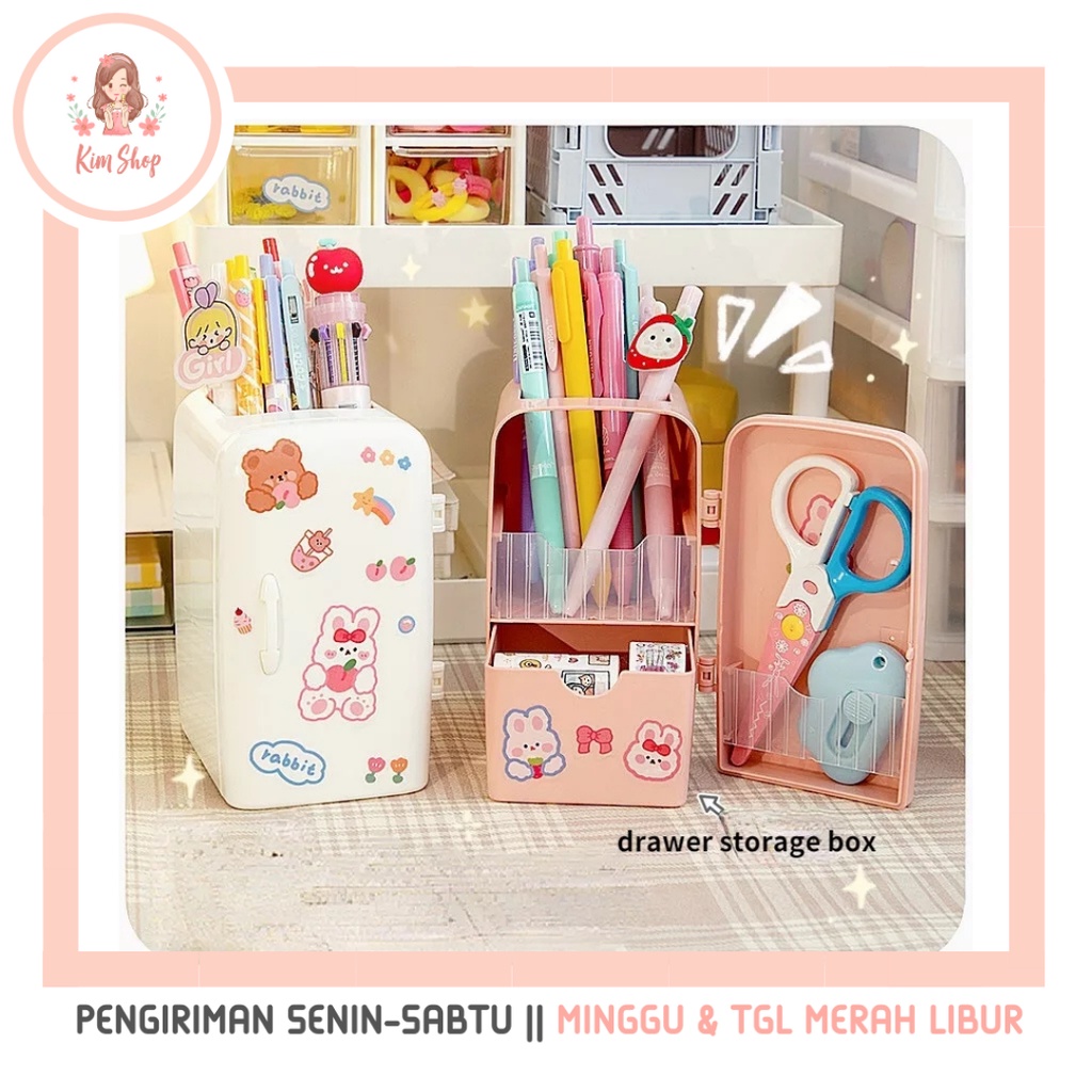 

KIM SHOP - Wadah Kotak Tempat Pensil Pulpen Kuas Bentuk Kulkas Organizer Stiker Stationery Desktop Storage